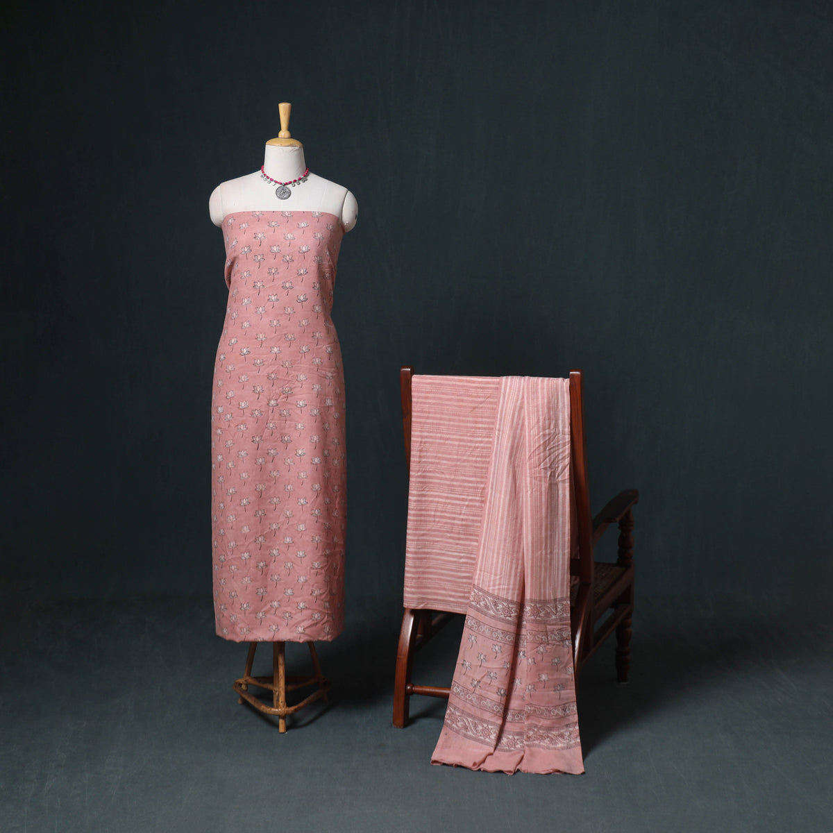 Akola Hand Block Print Woolen Unstitched Dress Material: Kurta, Bottom with Dupatta 21