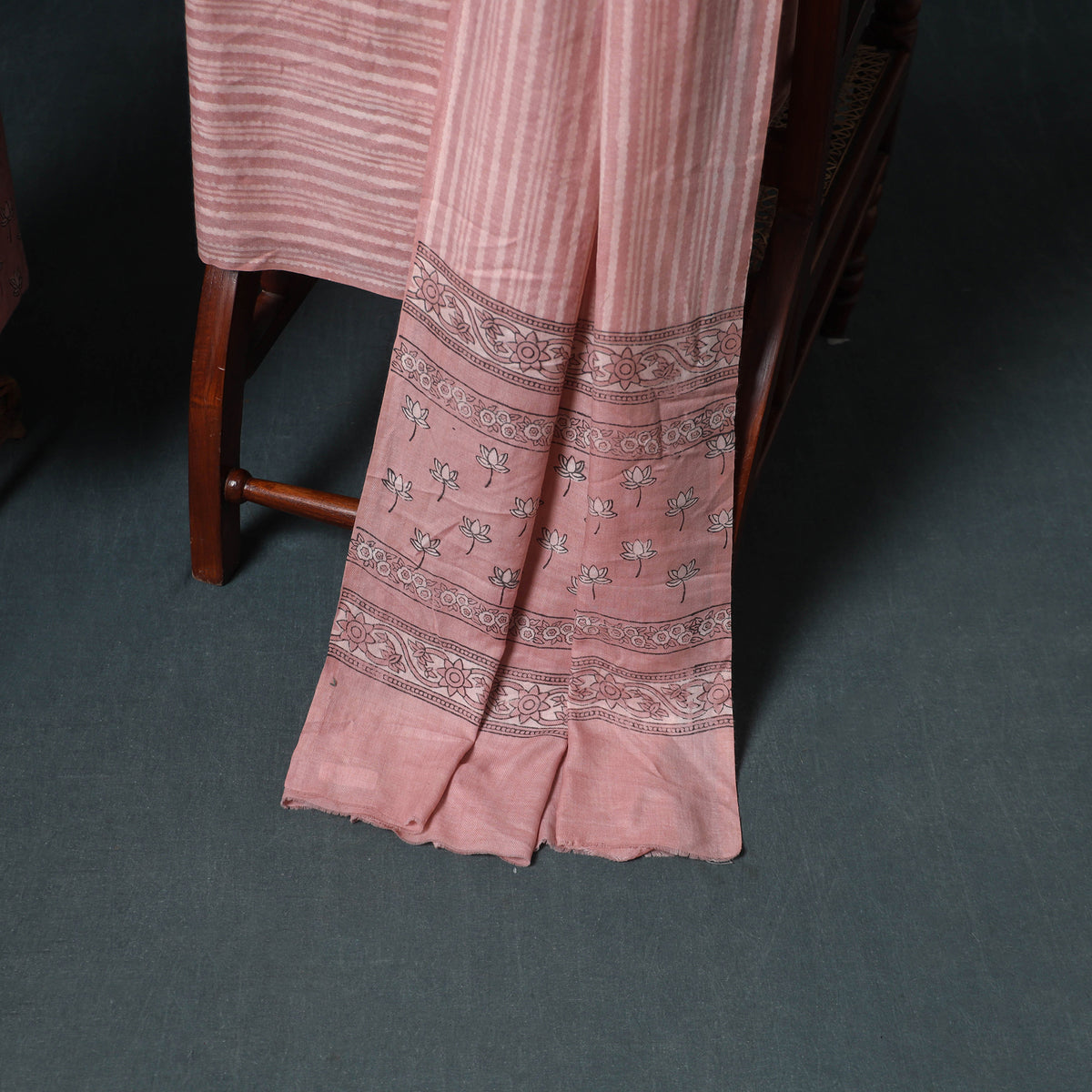 Akola Hand Block Print Woolen Unstitched Dress Material: Kurta, Bottom with Dupatta 21