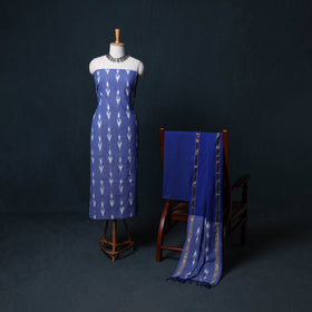 Pochampally Ikat Cotton Unstitched Dress Material: Kurta, Bottom with Dupatta 01
