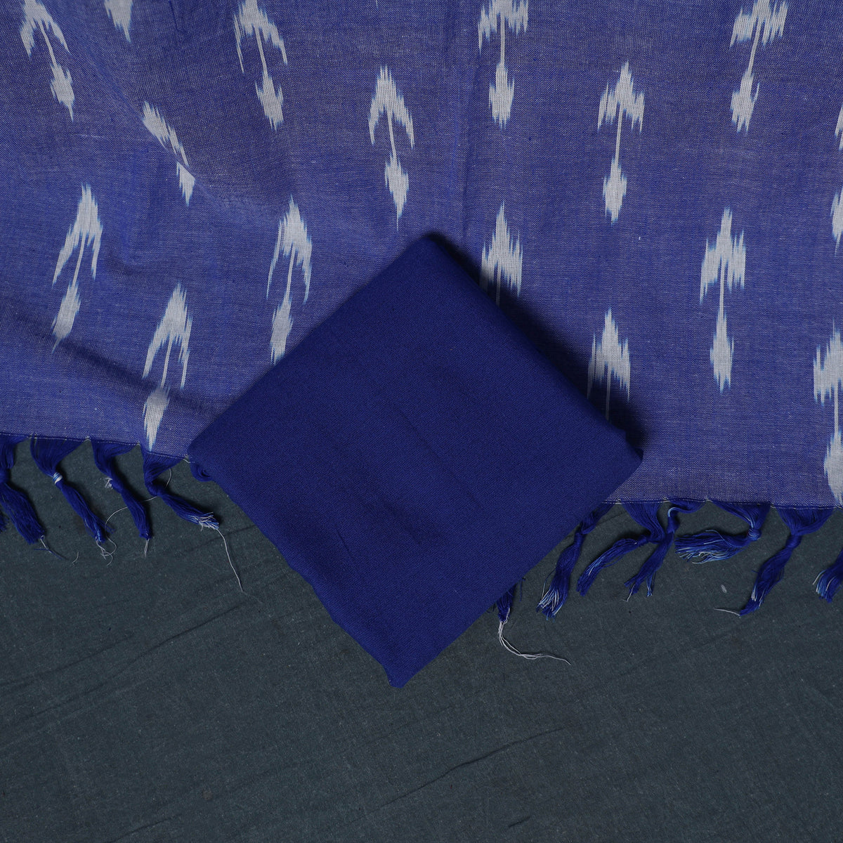 Pochampally Ikat Cotton Unstitched Dress Material: Kurta, Bottom with Dupatta 01