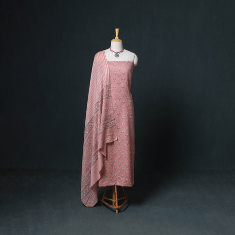 Akola Hand Block Print Woolen Unstitched Dress Material: Kurta, Bottom with Dupatta 21