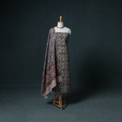 Pedana Hand Block Print Natural Dyed Cotton Kalamkari Unstitched Dress Material: Kurta with Dupatta 22