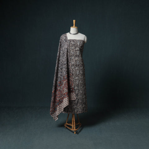 Pedana Hand Block Print Natural Dyed Cotton Kalamkari Unstitched Dress Material: Kurta with Dupatta 22