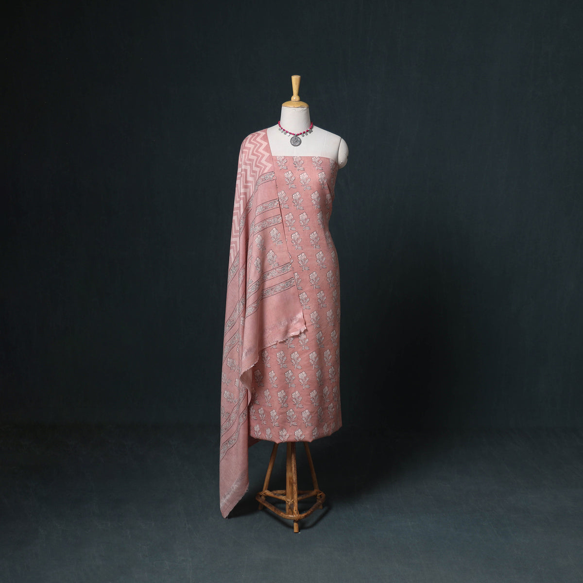 Akola Hand Block Print Woolen Unstitched Dress Material: Kurta, Bottom with Dupatta 22
