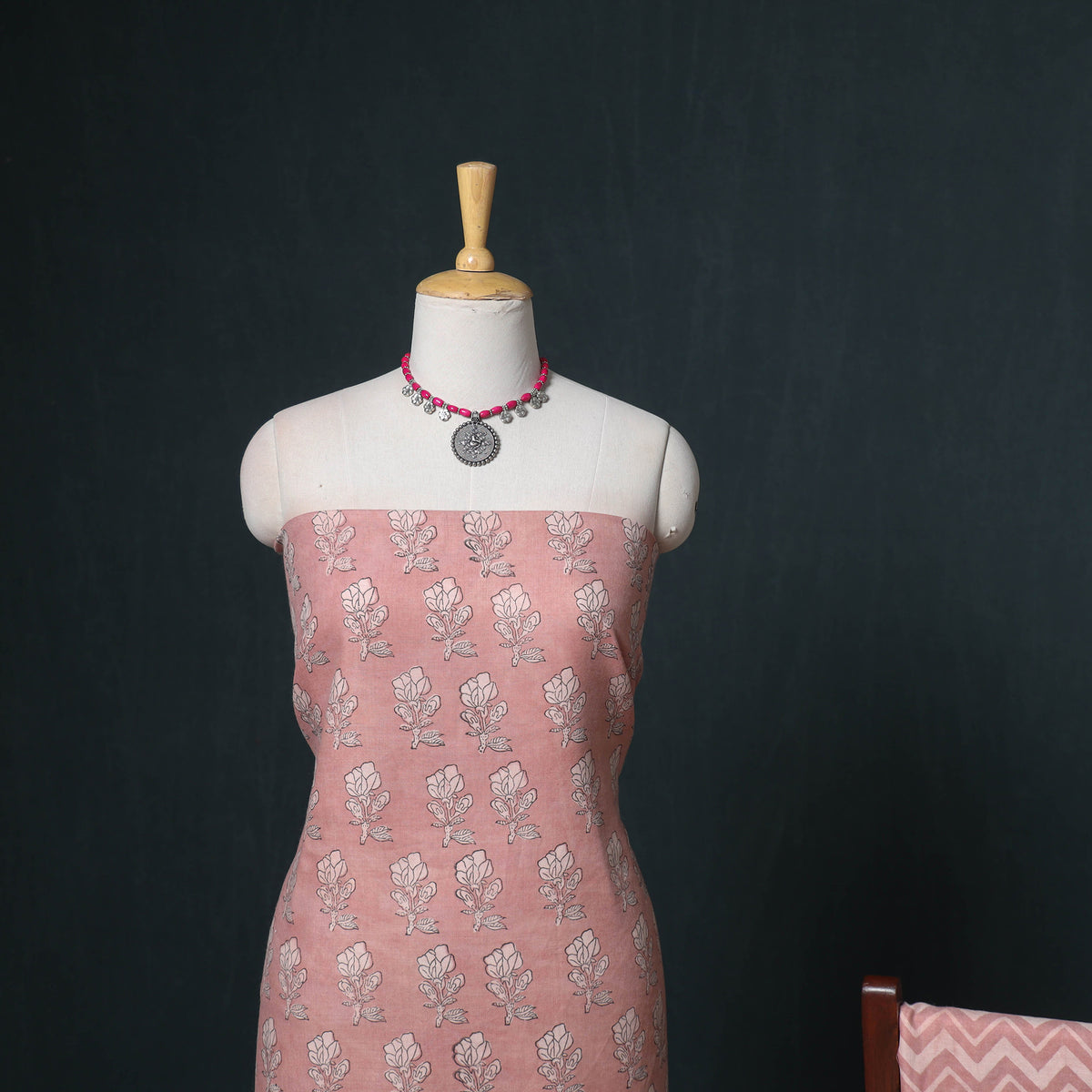 Akola Hand Block Print Woolen Unstitched Dress Material: Kurta, Bottom with Dupatta 22