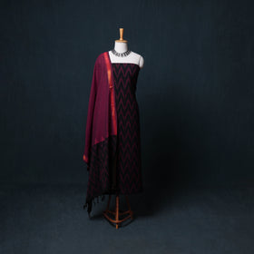 Pochampally Ikat Cotton Unstitched Dress Material: Kurta, Bottom with Dupatta 02