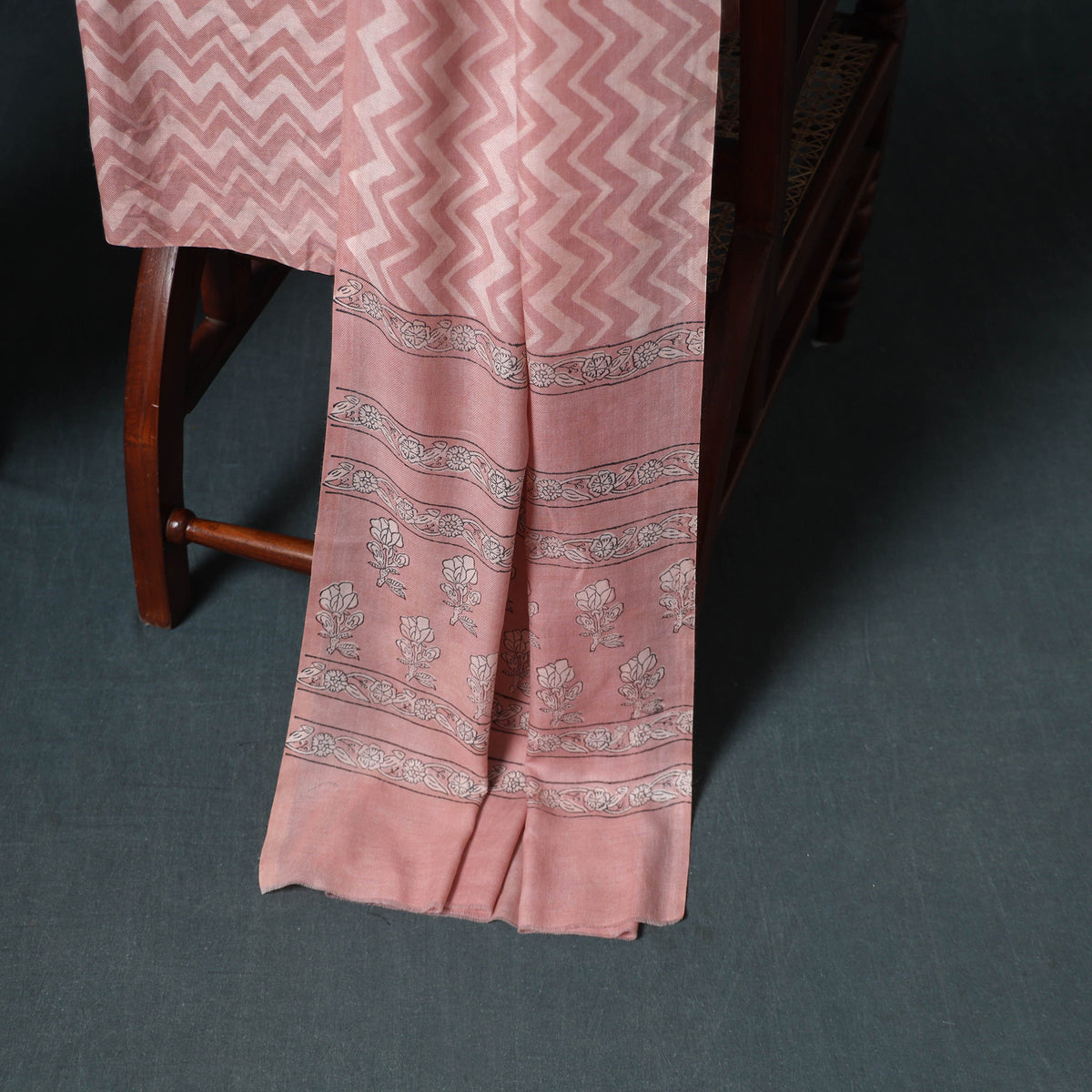 Akola Hand Block Print Woolen Unstitched Dress Material: Kurta, Bottom with Dupatta 22