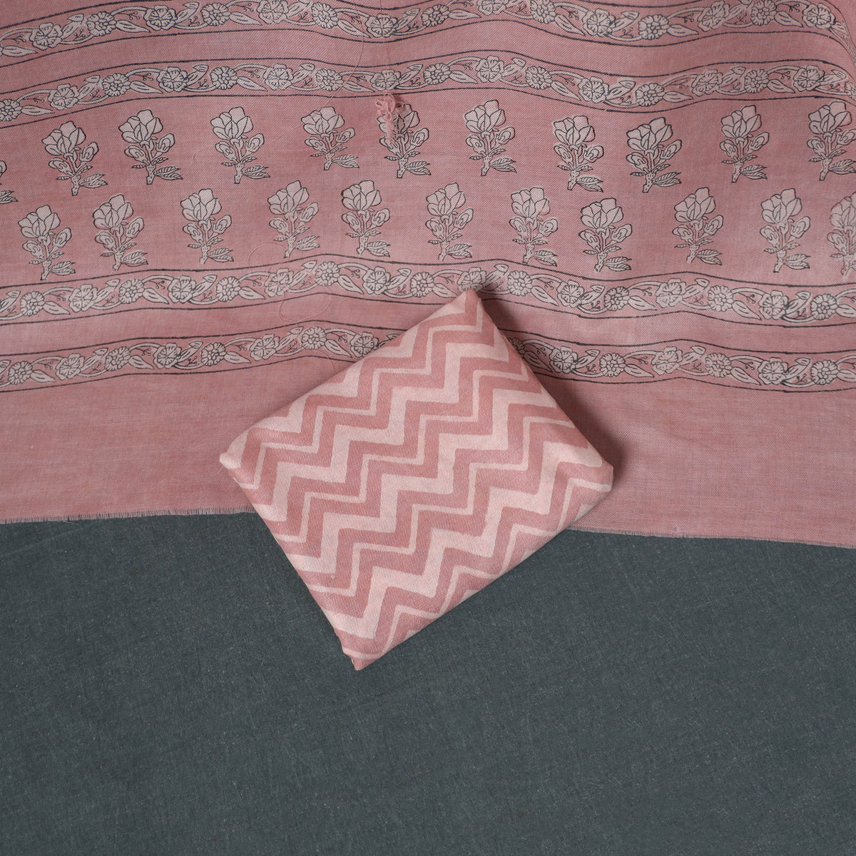 Akola Hand Block Print Woolen Unstitched Dress Material: Kurta, Bottom with Dupatta 22