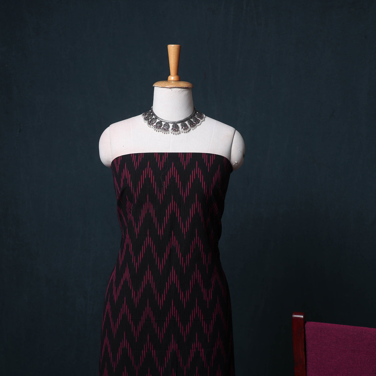 Pochampally Ikat Cotton Unstitched Dress Material: Kurta, Bottom with Dupatta 02