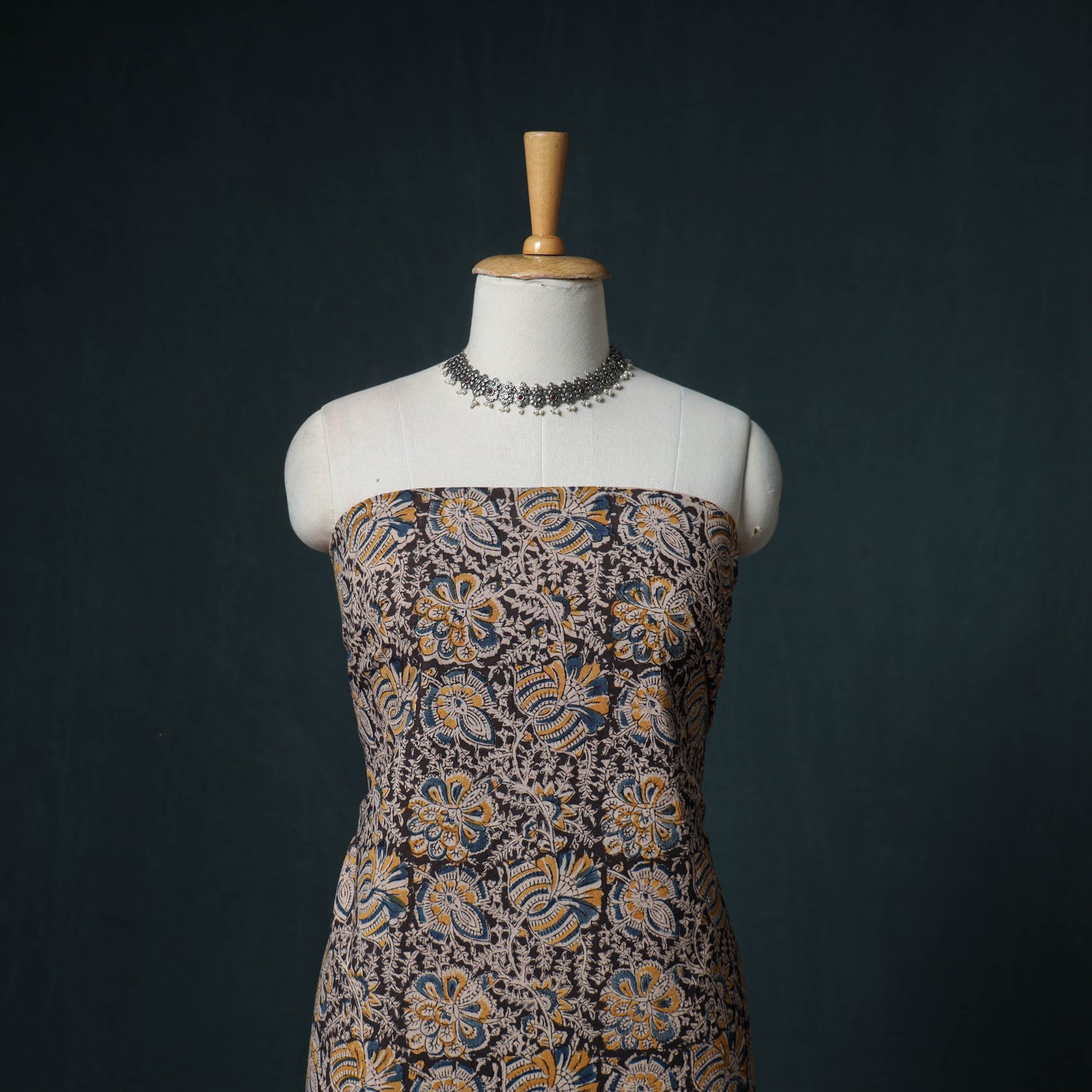 Pedana Hand Block Print Natural Dyed Cotton Kalamkari Unstitched Dress Material: Kurta with Dupatta 23