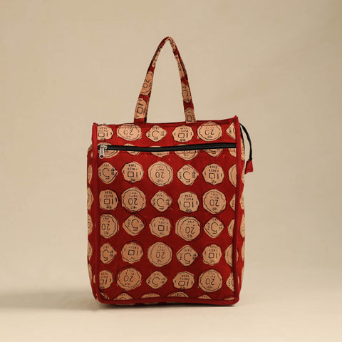 Red Handcrafted Cotton Shopping Hand Bag