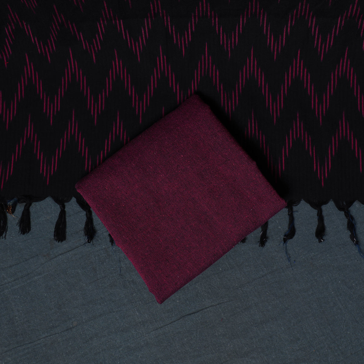 Pochampally Ikat Cotton Unstitched Dress Material: Kurta, Bottom with Dupatta 02