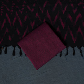 Pochampally Ikat Cotton Unstitched Dress Material: Kurta, Bottom with Dupatta 02