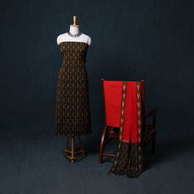 Pochampally Ikat Cotton Unstitched Dress Material: Kurta, Bottom with Dupatta 03