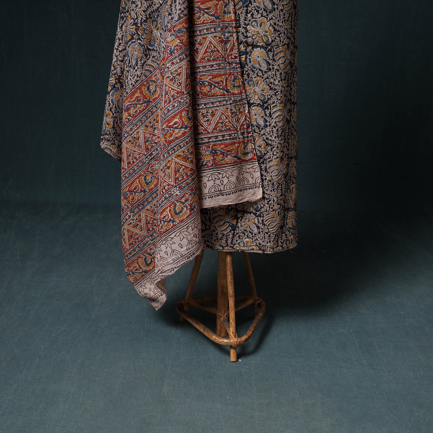 Pedana Hand Block Print Natural Dyed Cotton Kalamkari Unstitched Dress Material: Kurta with Dupatta 23
