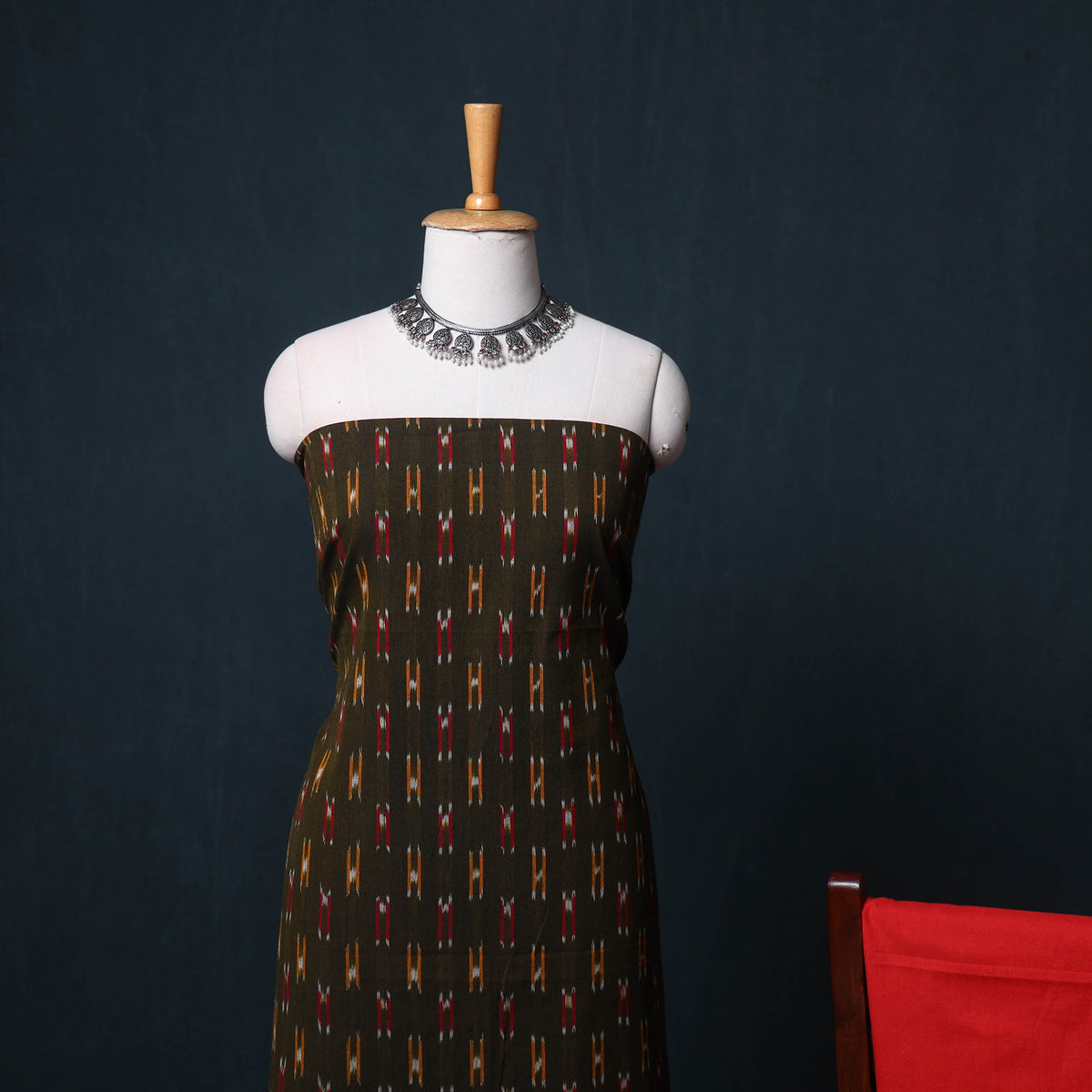 Pochampally Ikat Cotton Unstitched Dress Material: Kurta, Bottom with Dupatta 03