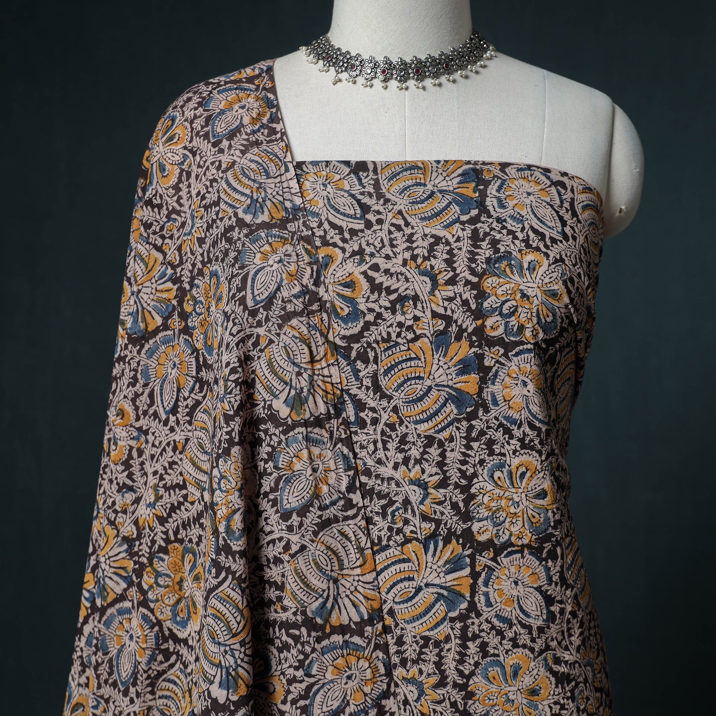 Pedana Hand Block Print Natural Dyed Cotton Kalamkari Unstitched Dress Material: Kurta with Dupatta 23