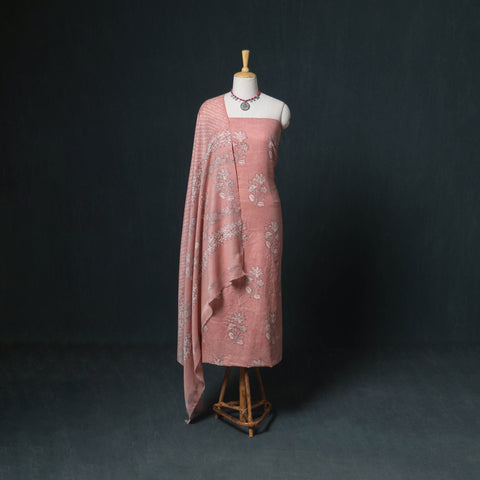 Akola Hand Block Print Woolen Unstitched Dress Material: Kurta, Bottom with Dupatta 23
