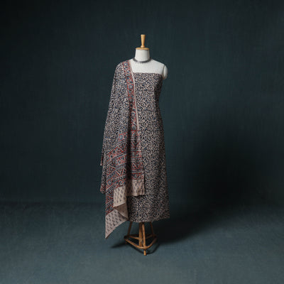 Pedana Hand Block Print Natural Dyed Cotton Kalamkari Unstitched Dress Material: Kurta with Dupatta 24