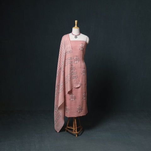 Akola Hand Block Print Woolen Unstitched Dress Material: Kurta, Bottom with Dupatta 24
