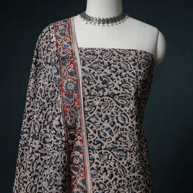 Pedana Hand Block Print Natural Dyed Cotton Kalamkari Unstitched Dress Material: Kurta with Dupatta 24