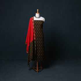 Pochampally Ikat Cotton Unstitched Dress Material: Kurta, Bottom with Dupatta 03