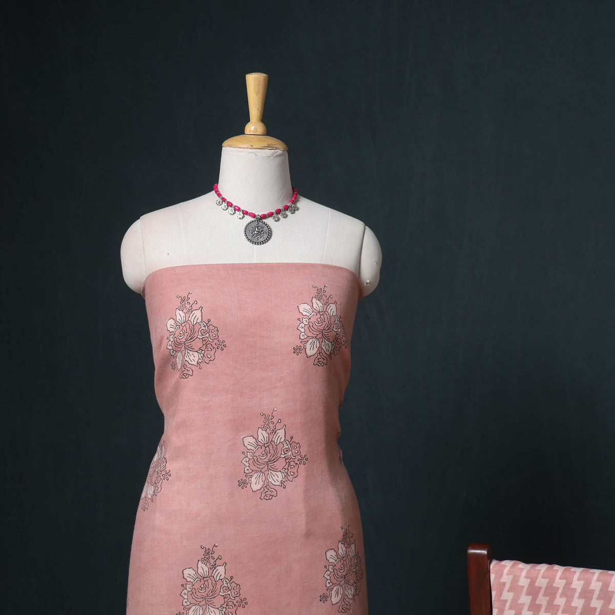 Akola Hand Block Print Woolen Unstitched Dress Material: Kurta, Bottom with Dupatta 24