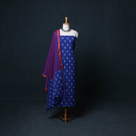 Pochampally Ikat Cotton Unstitched Dress Material: Kurta, Bottom with Dupatta 04