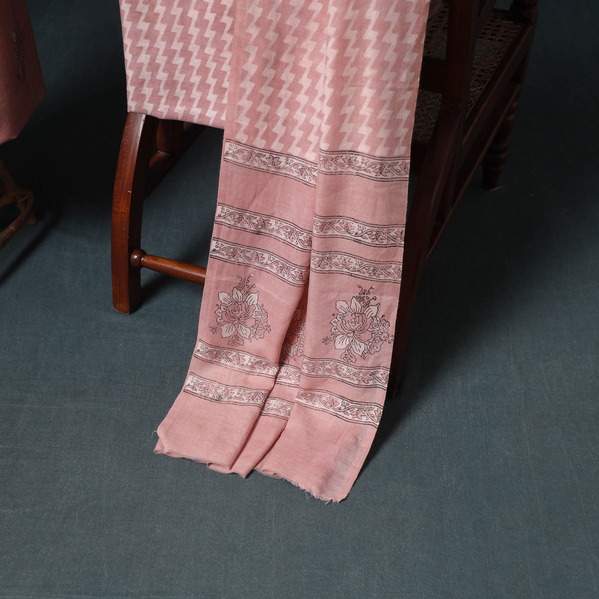 Akola Hand Block Print Woolen Unstitched Dress Material: Kurta, Bottom with Dupatta 24