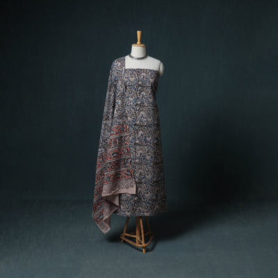 Pedana Hand Block Print Natural Dyed Cotton Kalamkari Unstitched Dress Material: Kurta with Dupatta 25