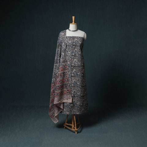 Pedana Hand Block Print Natural Dyed Cotton Kalamkari Unstitched Dress Material: Kurta with Dupatta 25