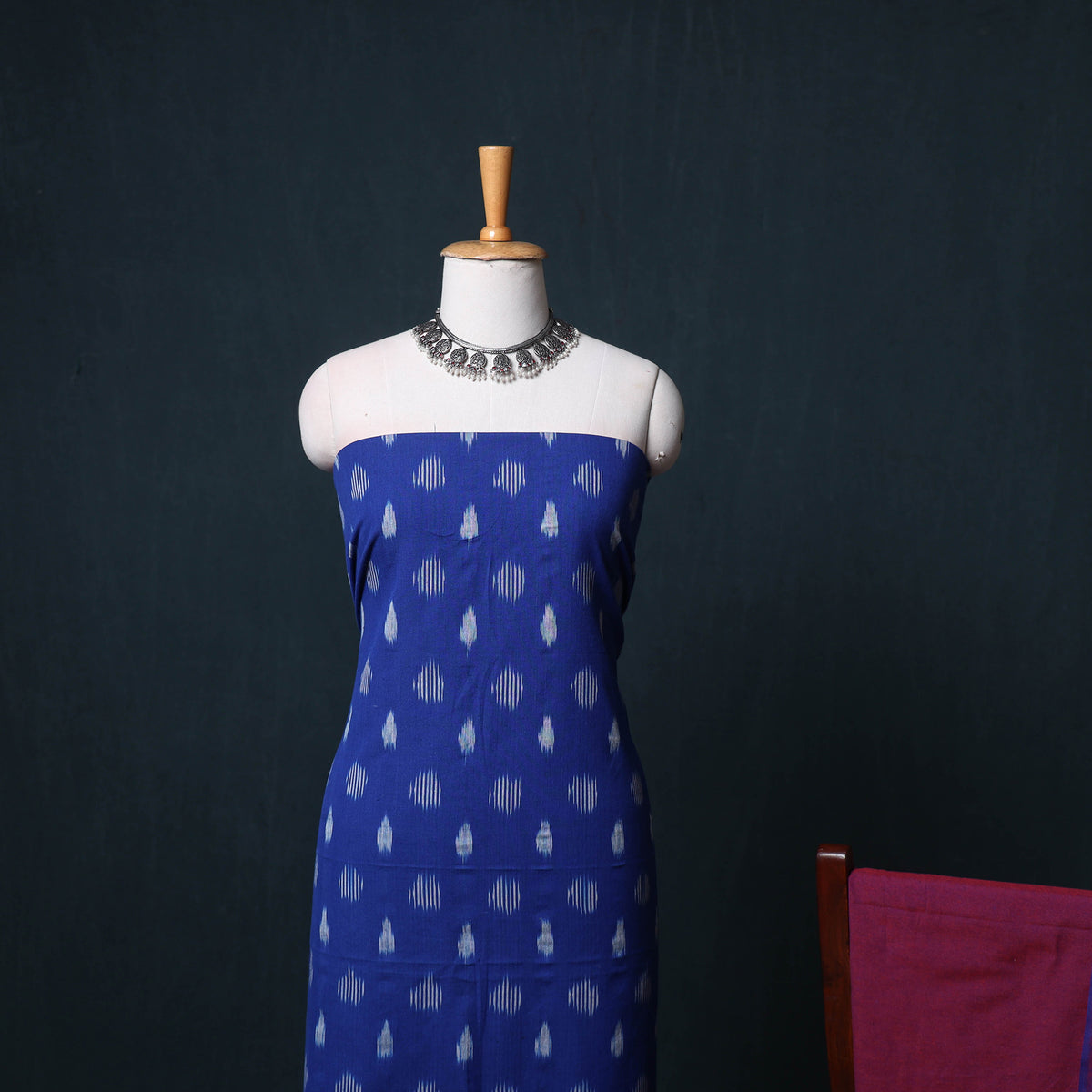 Pochampally Ikat Cotton Unstitched Dress Material: Kurta, Bottom with Dupatta 04