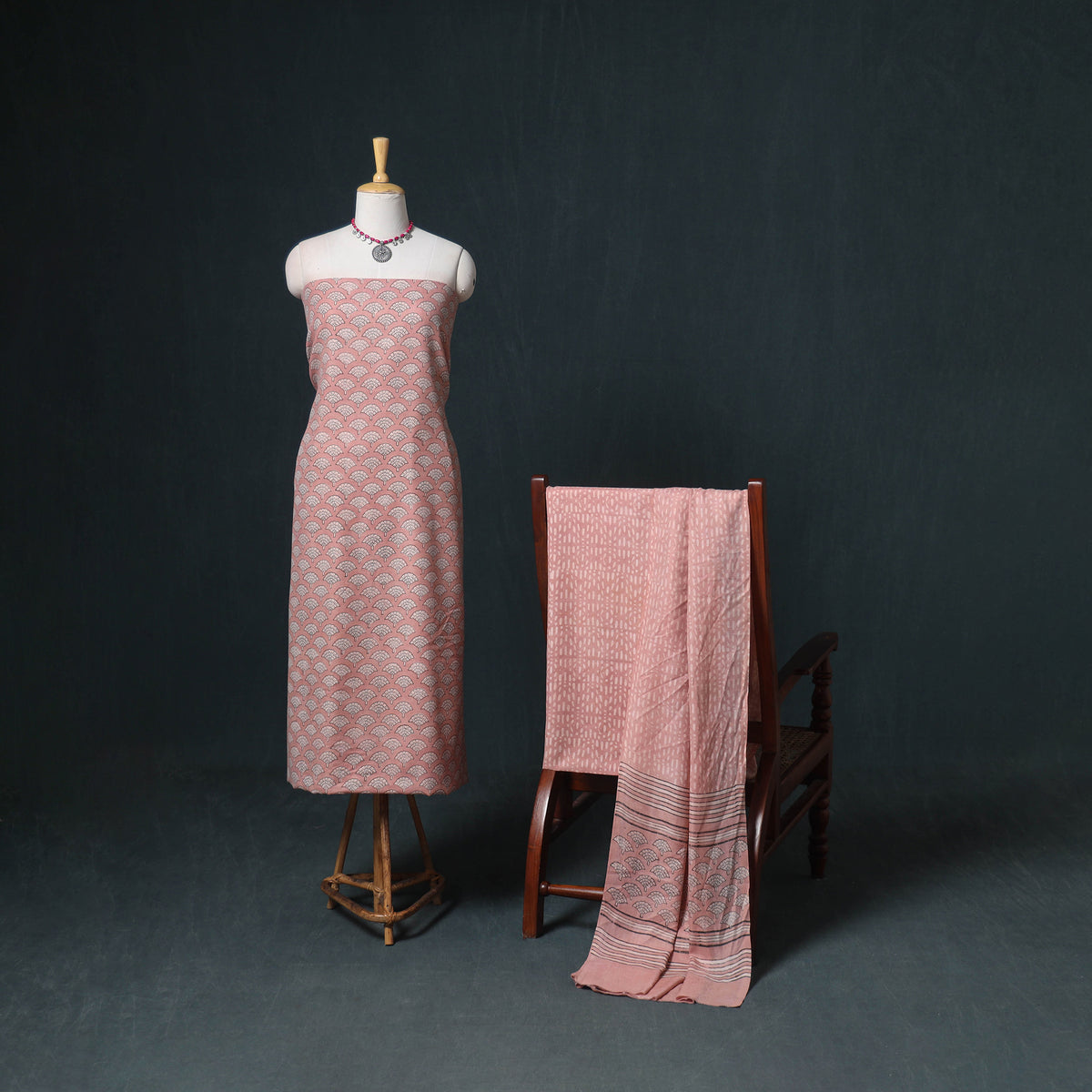 Akola Hand Block Print Woolen Unstitched Dress Material: Kurta, Bottom with Dupatta 25