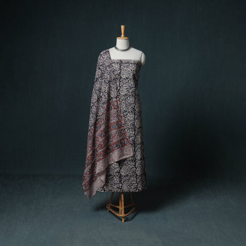 Pedana Hand Block Print Natural Dyed Cotton Kalamkari Unstitched Dress Material: Kurta with Dupatta 26