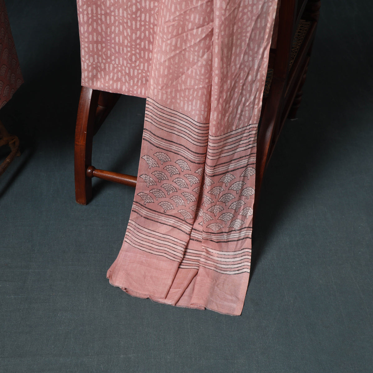 Akola Hand Block Print Woolen Unstitched Dress Material: Kurta, Bottom with Dupatta 25