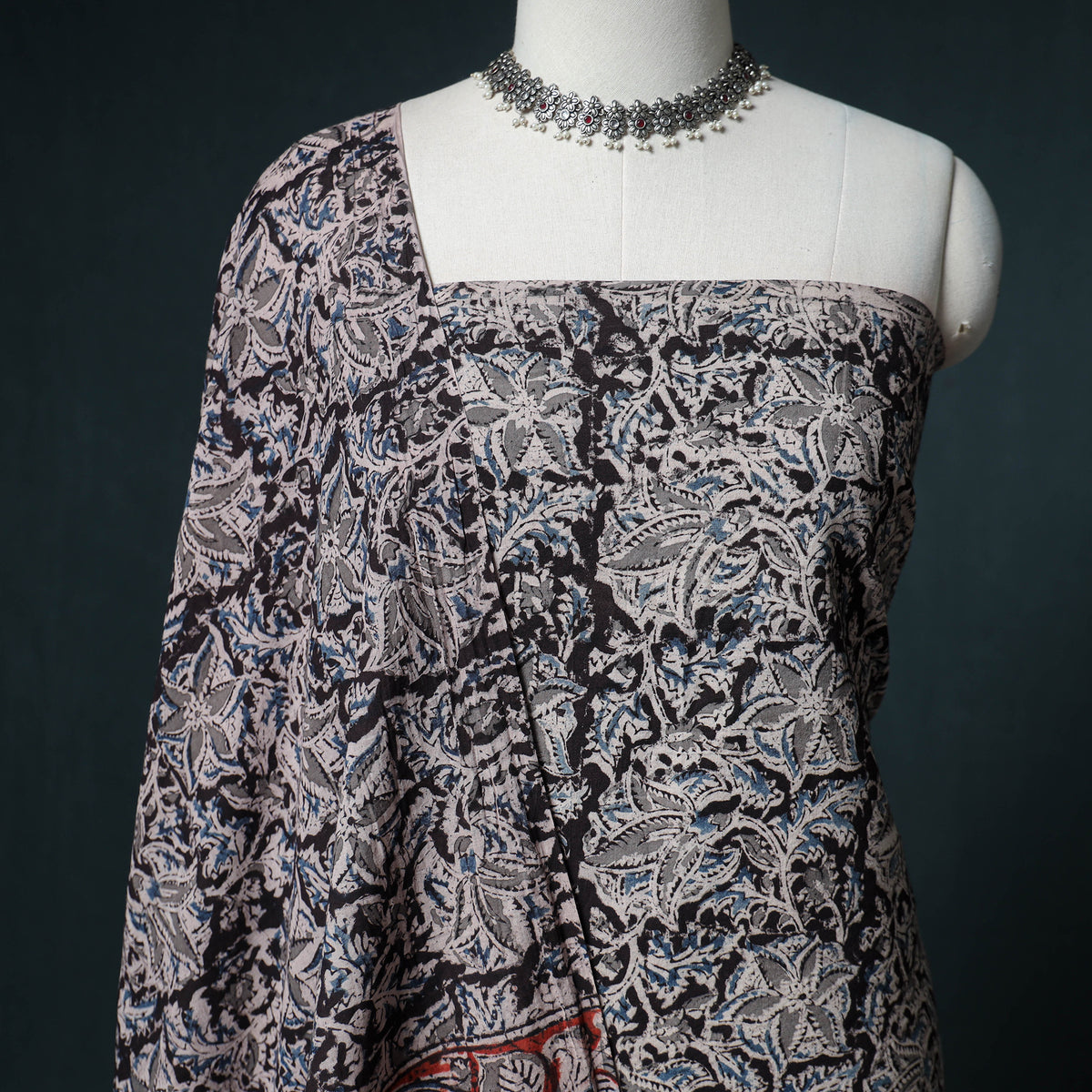 Pedana Hand Block Print Natural Dyed Cotton Kalamkari Unstitched Dress Material: Kurta with Dupatta 26