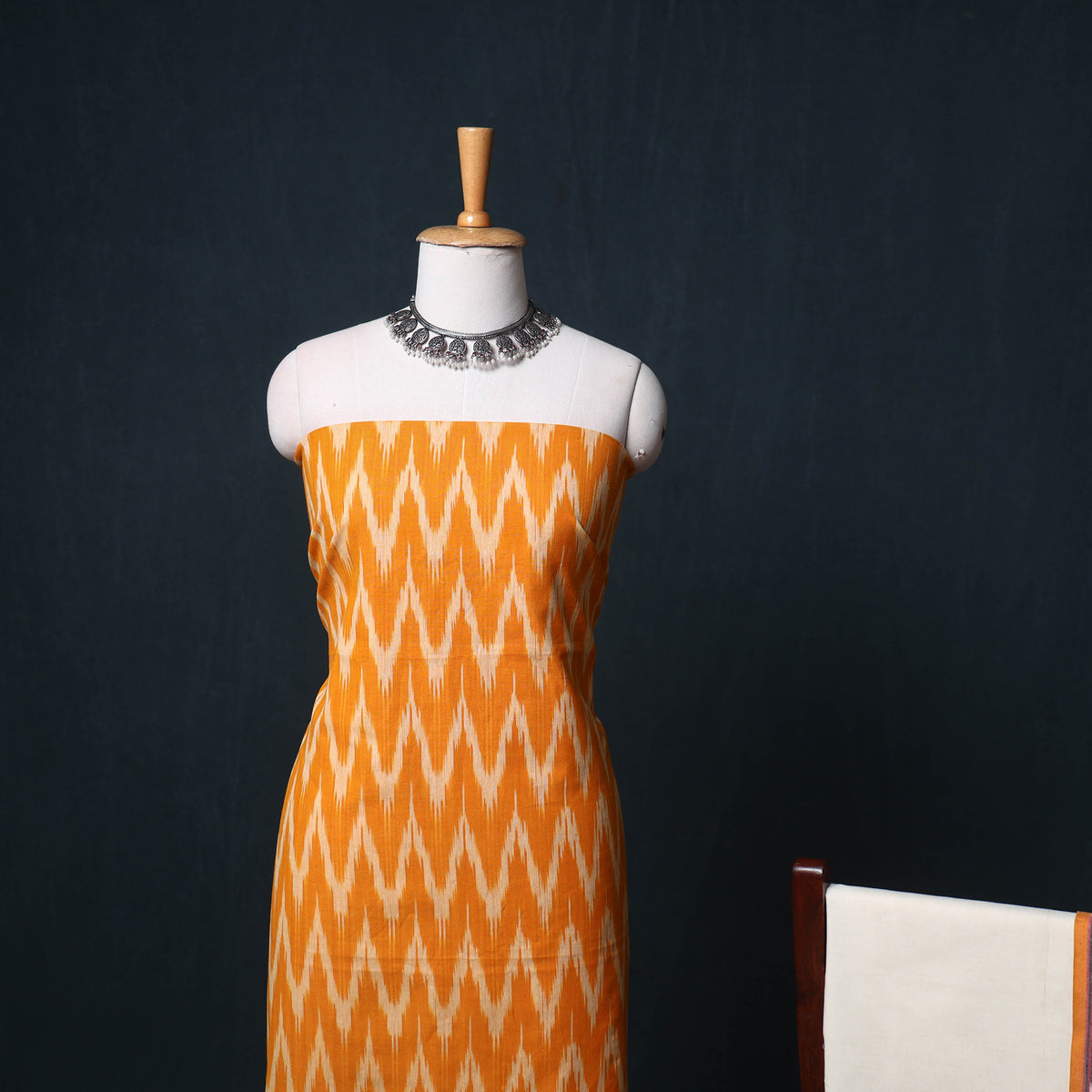 Pochampally Ikat Cotton Unstitched Dress Material: Kurta, Bottom with Dupatta 05