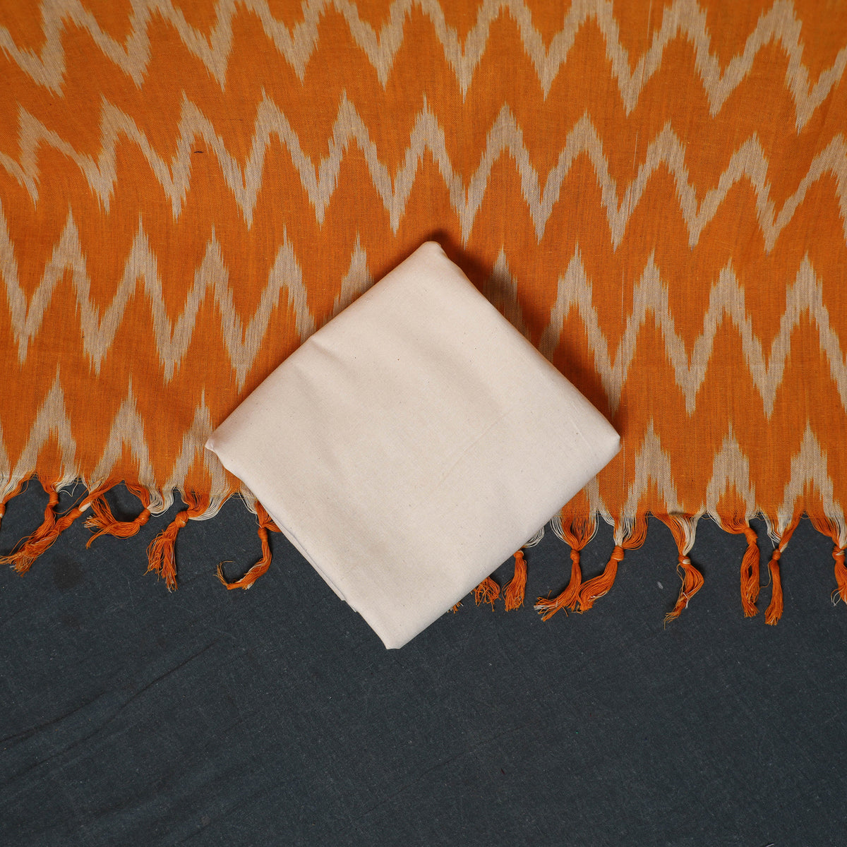 Pochampally Ikat Cotton Unstitched Dress Material: Kurta, Bottom with Dupatta 05