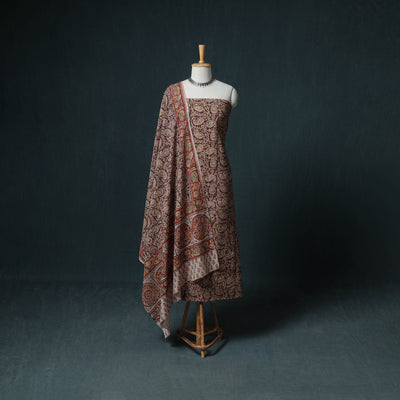 Pedana Hand Block Print Natural Dyed Cotton Kalamkari Unstitched Dress Material: Kurta with Dupatta 27