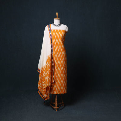 Pochampally Ikat Cotton Unstitched Dress Material: Kurta, Bottom with Dupatta 05