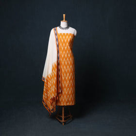 Pochampally Ikat Cotton Unstitched Dress Material: Kurta, Bottom with Dupatta 05
