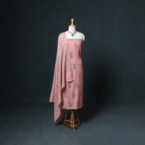 Akola Hand Block Print Woolen Unstitched Dress Material: Kurta, Bottom with Dupatta 26