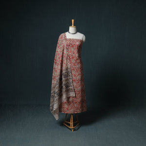 Pedana Hand Block Print Natural Dyed Cotton Kalamkari Unstitched Dress Material: Kurta with Dupatta 28