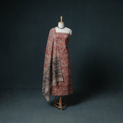 Pedana Hand Block Print Natural Dyed Cotton Kalamkari Unstitched Dress Material: Kurta with Dupatta 28