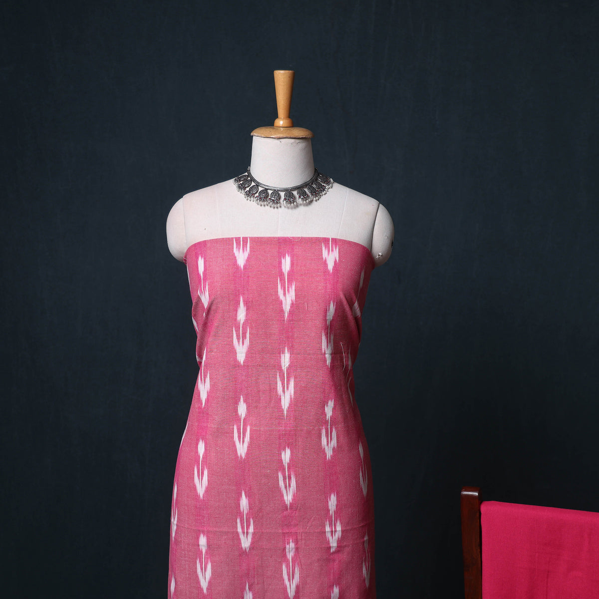 Pochampally Ikat Cotton Unstitched Dress Material: Kurta, Bottom with Dupatta 06