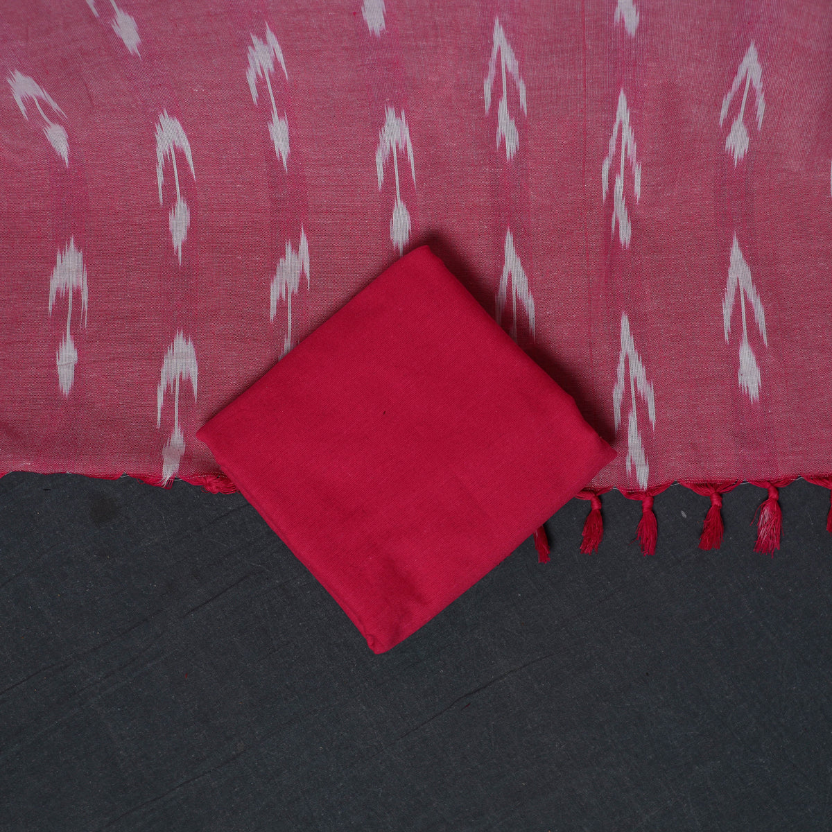 Pochampally Ikat Cotton Unstitched Dress Material: Kurta, Bottom with Dupatta 06