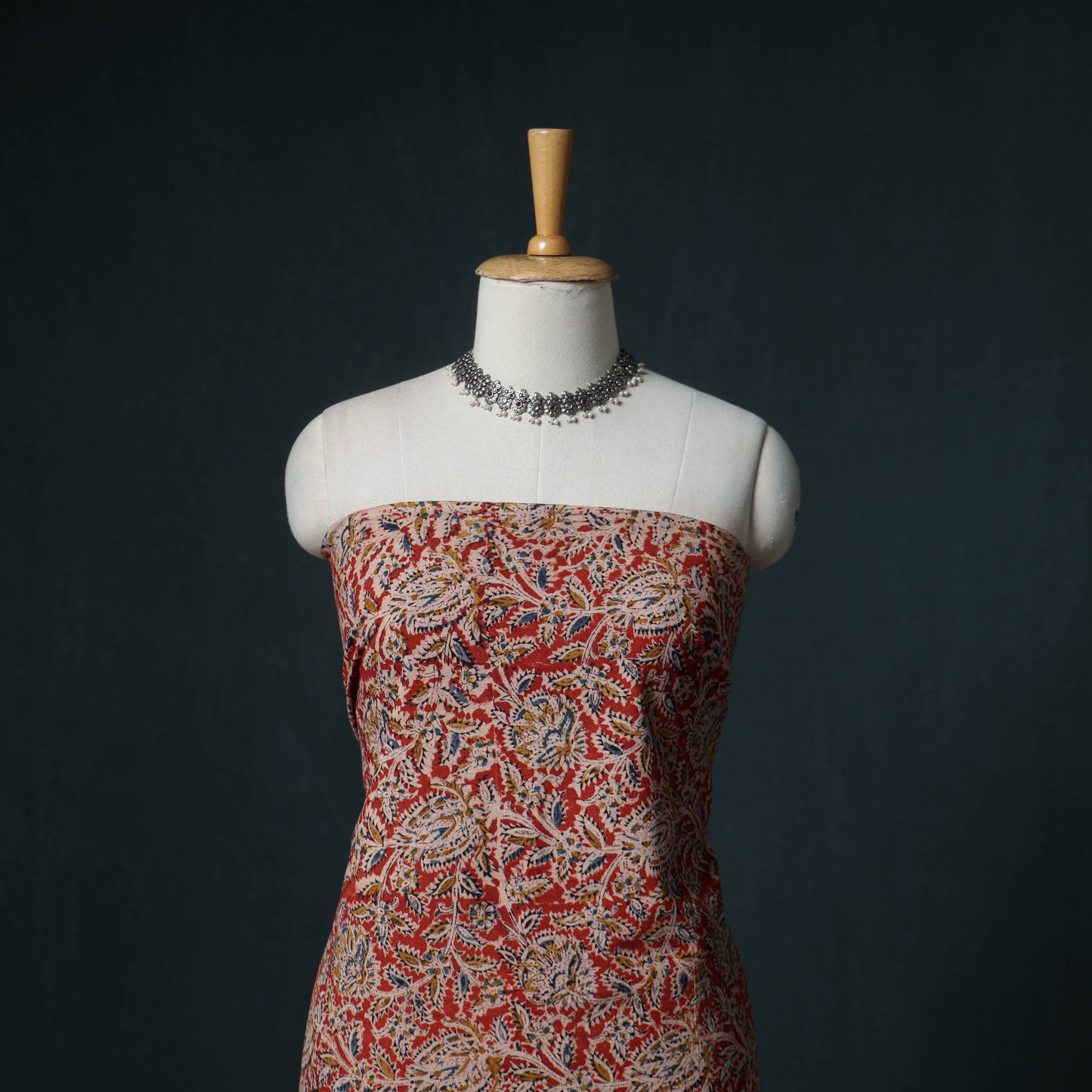 Pedana Hand Block Print Natural Dyed Cotton Kalamkari Unstitched Dress Material: Kurta with Dupatta 28
