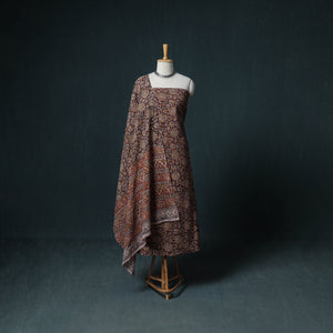 Pedana Hand Block Print Natural Dyed Cotton Kalamkari Unstitched Dress Material: Kurta with Dupatta 29
