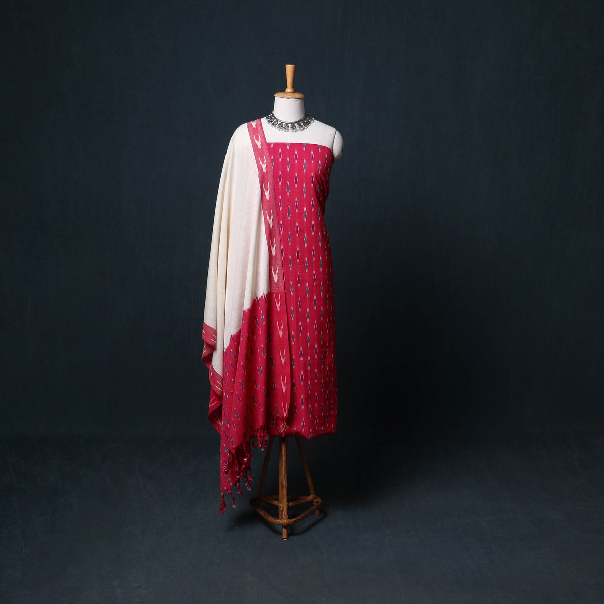 Pochampally Ikat Cotton Unstitched Dress Material: Kurta, Bottom with Dupatta 07