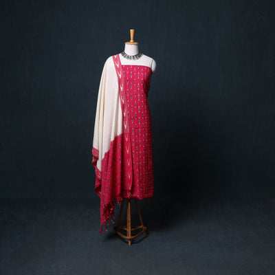 Pochampally Ikat Cotton Unstitched Dress Material: Kurta, Bottom with Dupatta 07